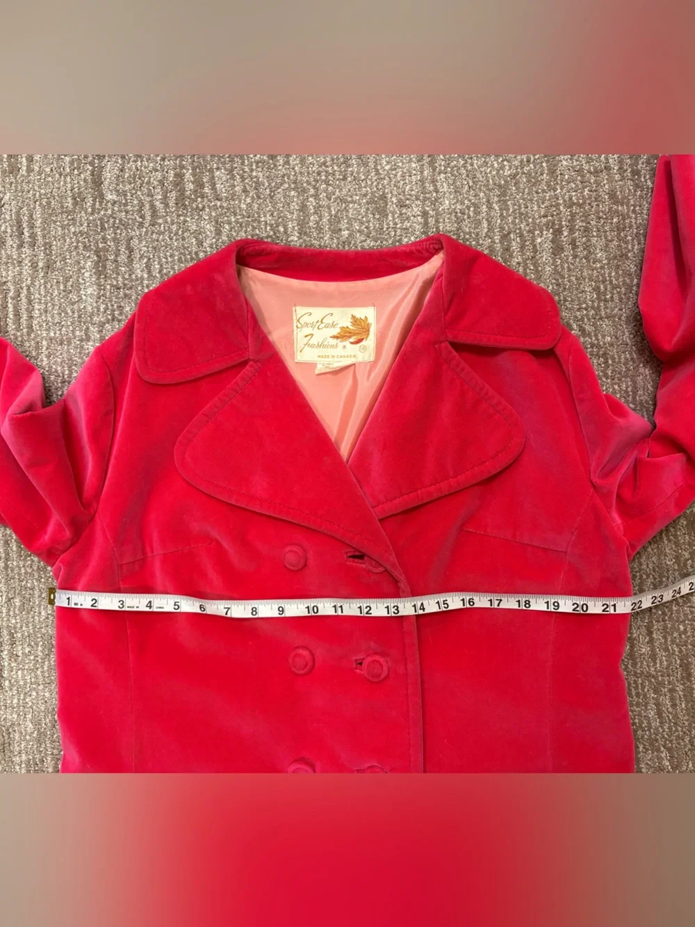 Vintage 1960s Hot Pink Velvet Mod Swing Coat Sport Ease Fashions Made in Canada